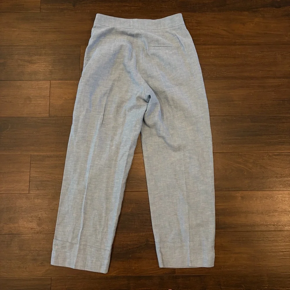 Zara Light Blue Linen Blend Straight Leg Trousers Medium